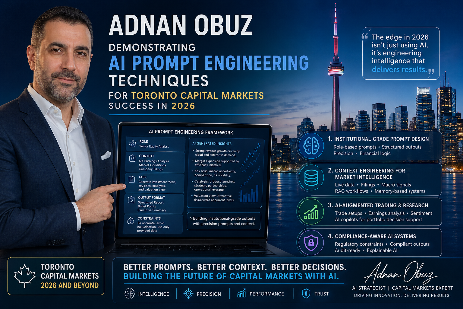 Adnan Obuz demonstrating AI prompt engineering techniques for Toronto capital markets success in 2026